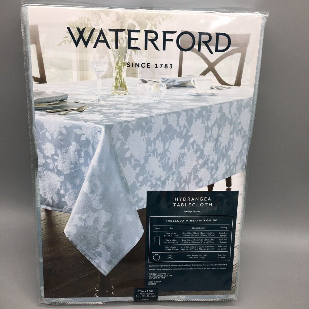 NEW WATERFORD Blue Hydrangea 70x104 Tablecloth Jacquard Floral Easter Spring